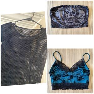 Grunge Bundle XS - Motel Rocks Lace Bralette, skull tube top, mesh body suit